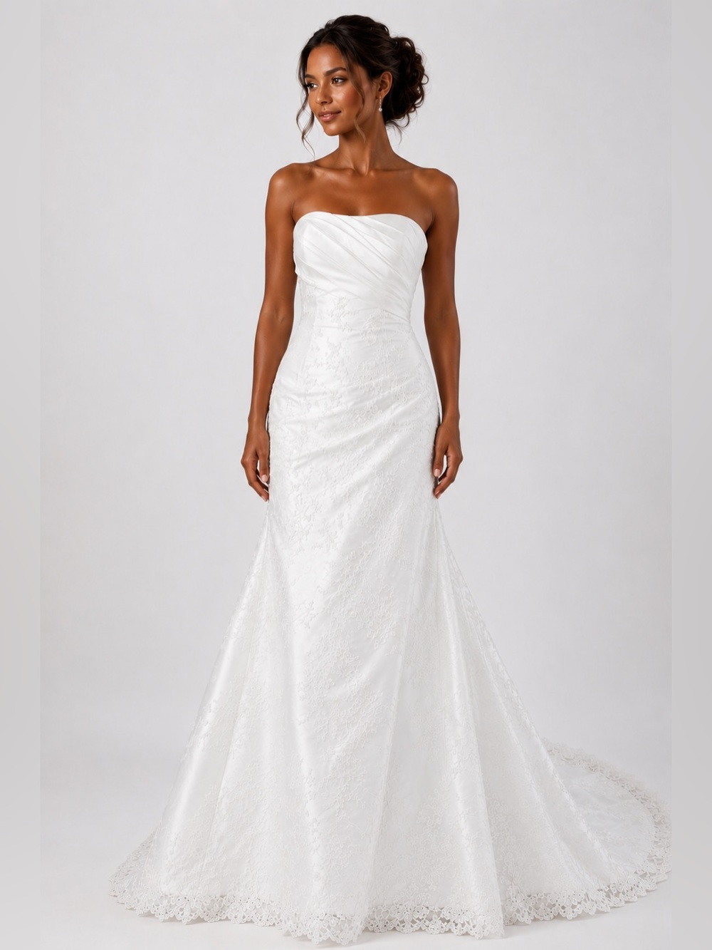 Mon Cheri Bridals 100% Silk Wedding Dress Beaded Lace Strapless Gown 8